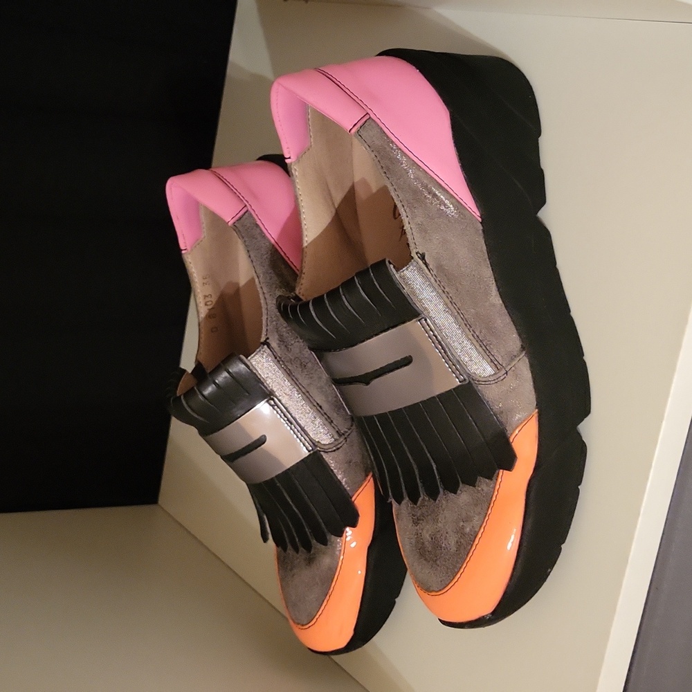 Wonders Platform Loafers Shoes Slip-ons Spain / Sz 5 / Neon orange/pink, black - Picture 4 of 17